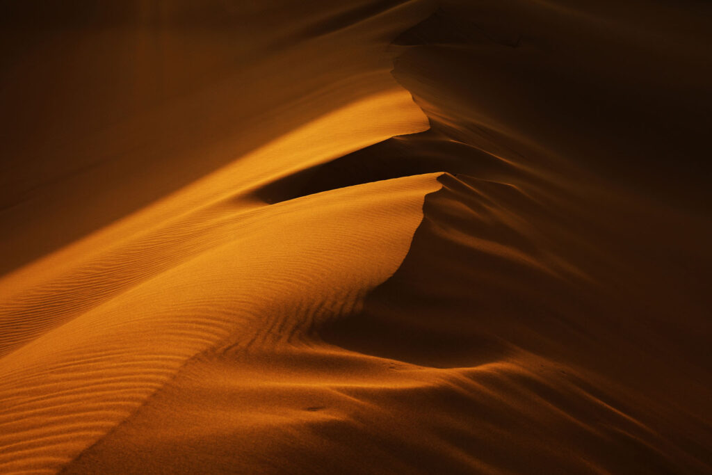 Sunset High angle view of sand dune, Bafgh, Yazd Province, Iran - stock photo