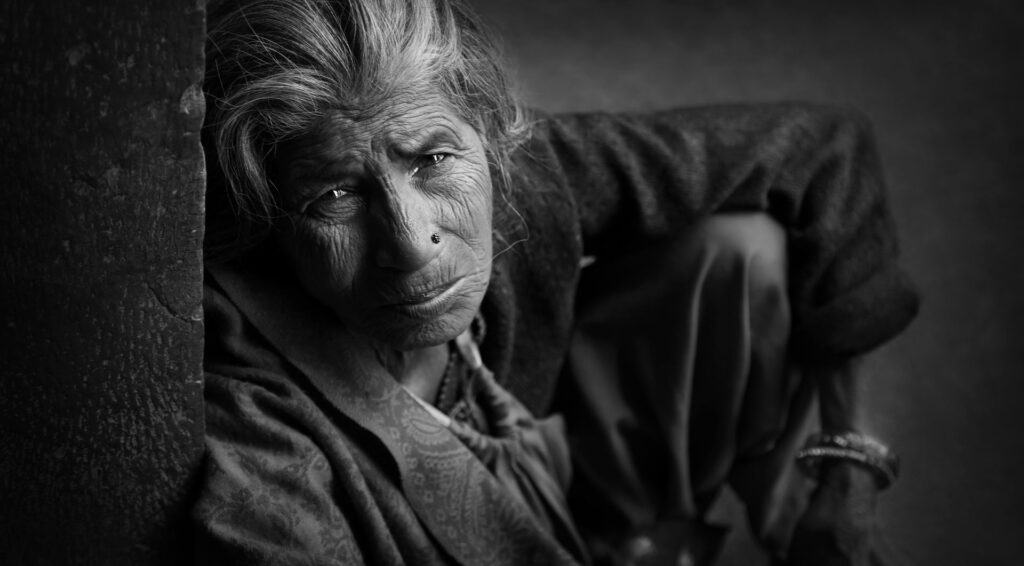 Indian Woman Close-up black and white portrait of Indian women, India - stock photo