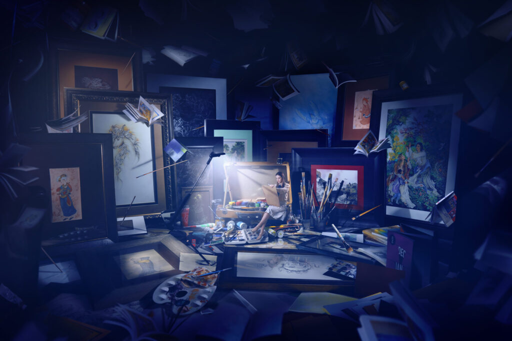 Painting My life as a painter - Photomontage - stock photo