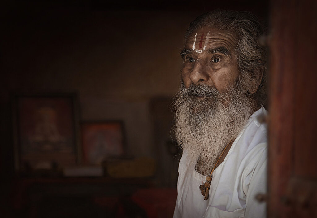 Indian man Close-up portrait of Indian man, Monkey Temple, Jaipur, India - stock photo