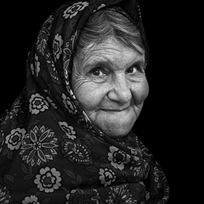 Grandma Close-up portrait of Iranian woman, Black and white photo, Photo by Ayla Hashemi