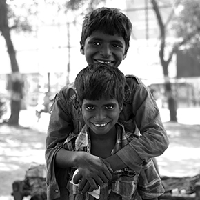 Indian Boy Portrait of Indian Little Boy in the city - stock photo